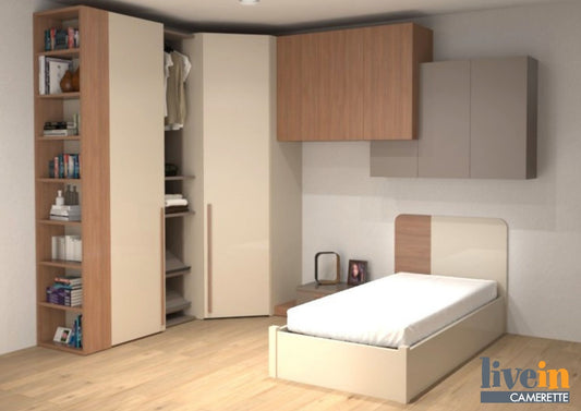 Cameretta con cabina armadio e pensili 3D