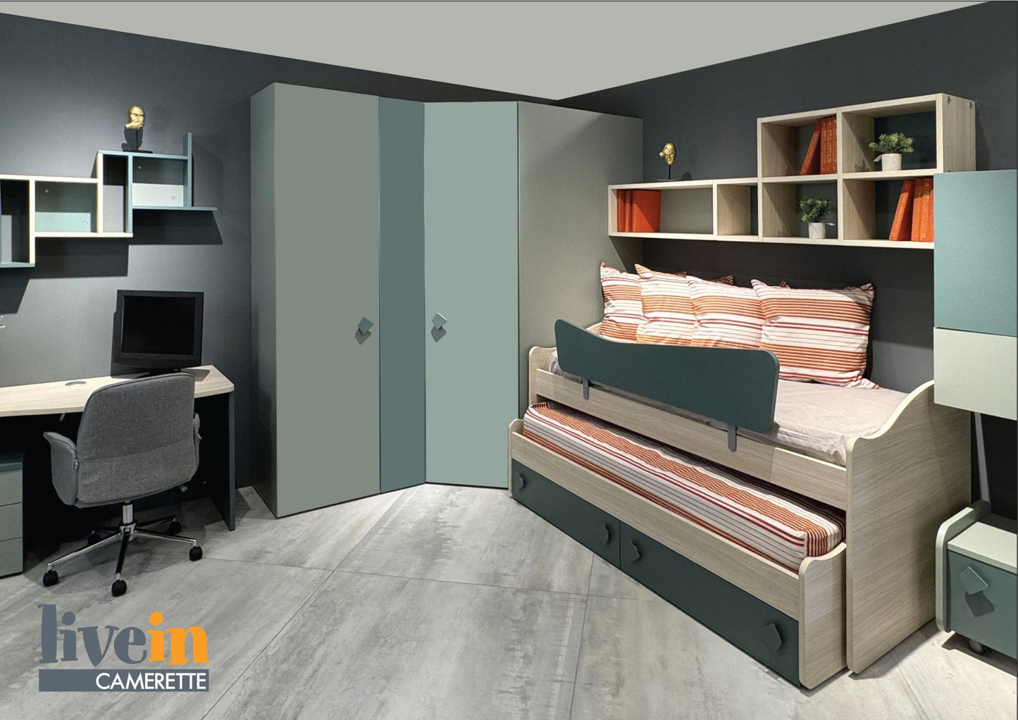 Cameretta con letti multifunzione Maxi e Cabina Armadio X150
