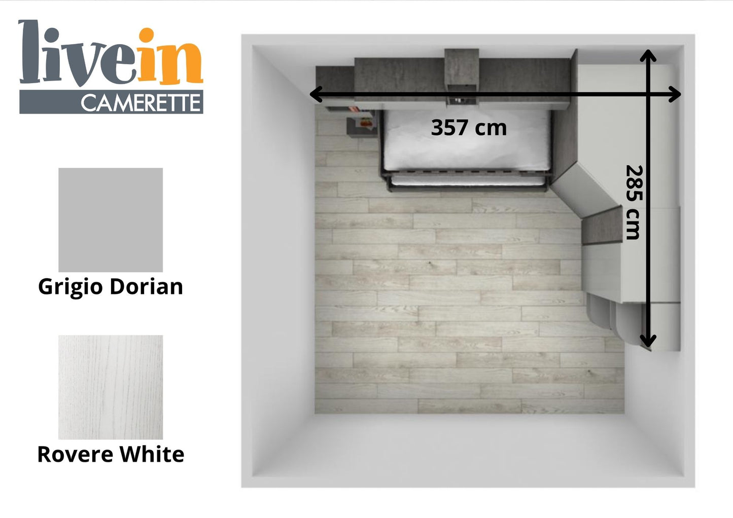 Cameretta dai colori Neutri con letti multifunzione Maxi e Cabina Armadio X150