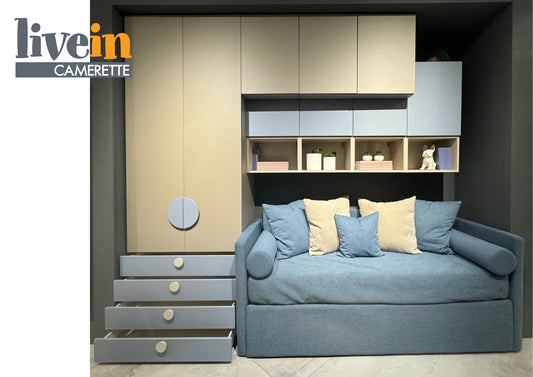 Cameretta a ponte 3D con divano imbottito