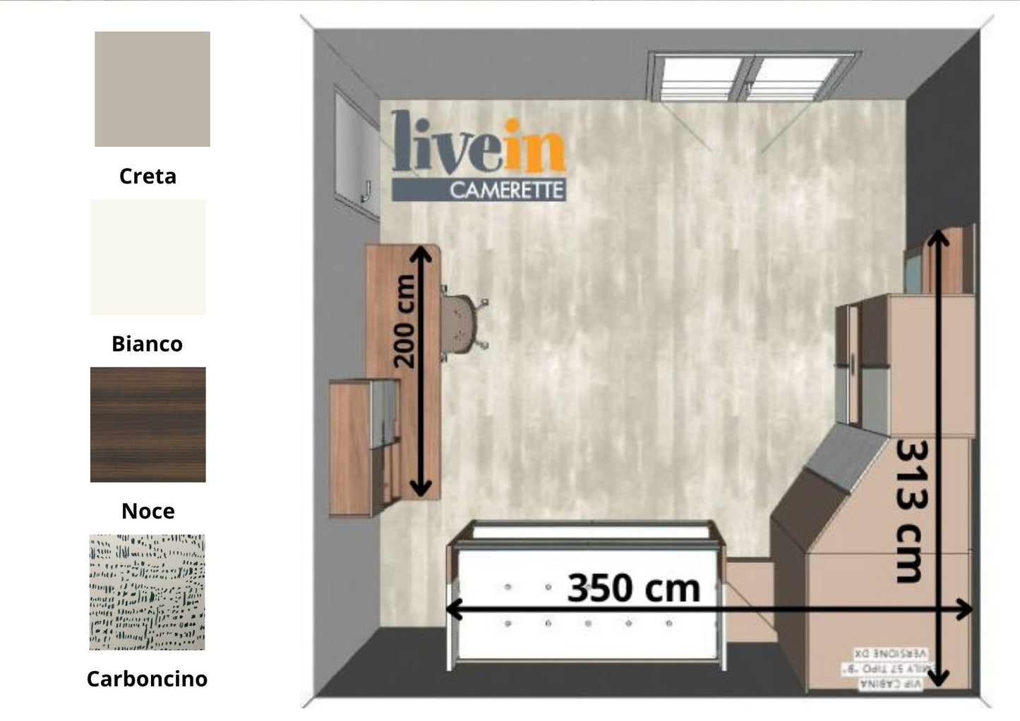 Cameretta con letto a castello scorrevole + Maxi Cabina Armadio X170