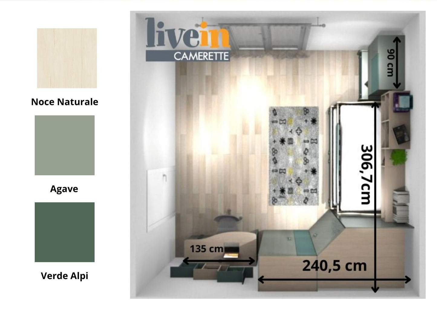 Cameretta con letti multifunzione Maxi e Cabina Armadio X150